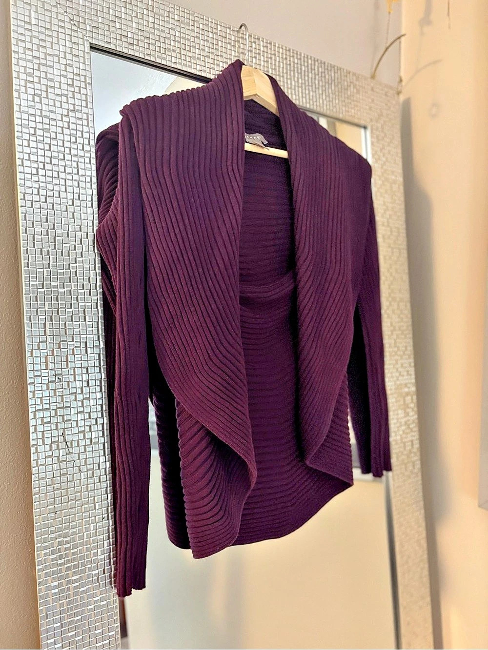 Kenar Ribbed Open Front Sweater in Purple, Size Small - Picture 2 of 3